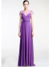 Cap Sleeves Purple Chiffon Sheer Back Unique Evening Dress